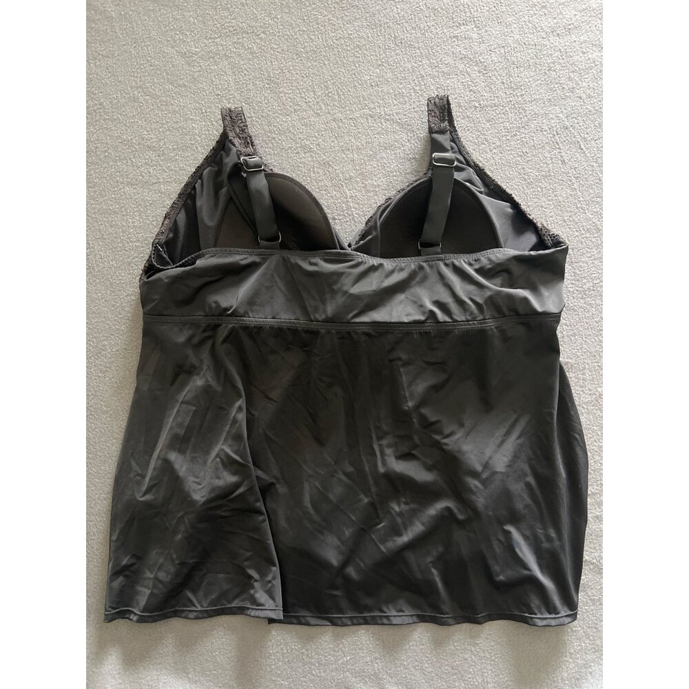 Avenue Black Lace Plus Size Swim Top 28W Tankini Wide‎ Straps Molded Cups - Picture 2 of 11